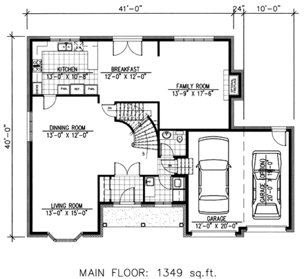 European House Plan 48117 with 3 Beds, 2 Baths, 2 Car Garage First Level Plan