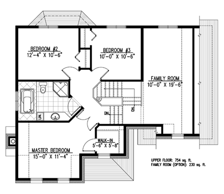 Narrow Lot, Traditional House Plan 48119 with 3 Beds, 2 Baths, 1 Car Garage Second Level Plan
