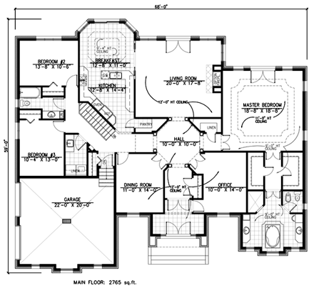 One-Story, Traditional House Plan 48120 with 3 Beds, 2 Baths, 2 Car Garage First Level Plan
