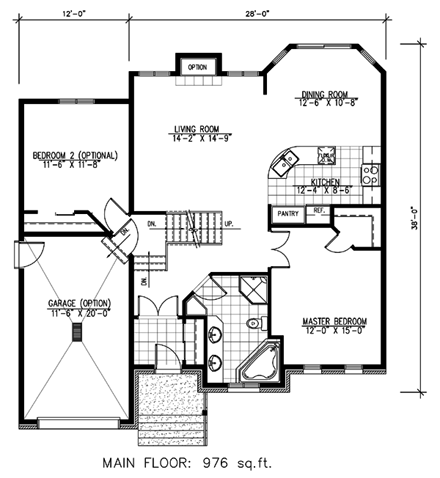 European House Plan 48121 with 1 Beds, 1 Baths, 1 Car Garage First Level Plan
