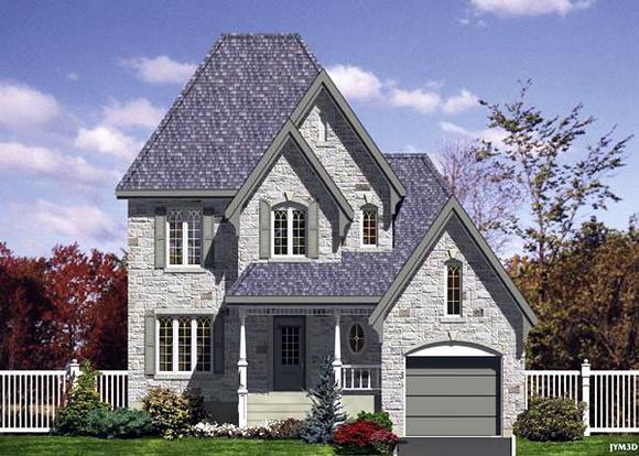 Narrow Lot, Victorian House Plan 48124 with 3 Beds, 2 Baths, 1 Car Garage Elevation