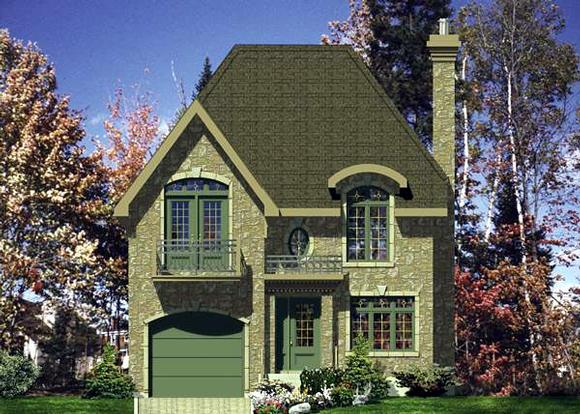 Narrow Lot, Victorian House Plan 48128 with 3 Beds, 2 Baths, 1 Car Garage Elevation