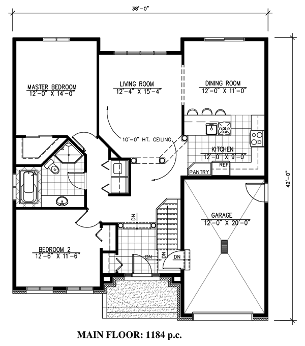 House Plan 48132 - One-Story Style with 1184 Sq Ft, 2 Bed, 1 Bath