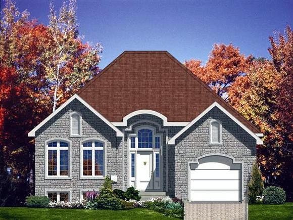 European, Narrow Lot, One-Story House Plan 48132 with 2 Beds, 1 Baths, 1 Car Garage Elevation