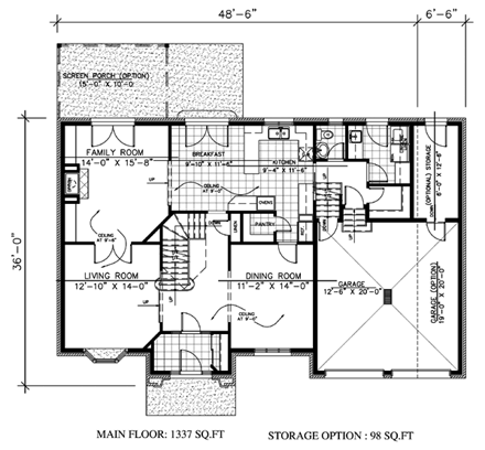 Traditional House Plan 48134 with 4 Beds, 3 Baths, 2 Car Garage First Level Plan