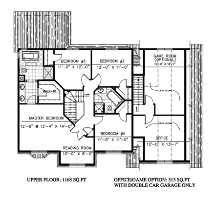 Traditional House Plan 48134 with 4 Beds, 3 Baths, 2 Car Garage Second Level Plan