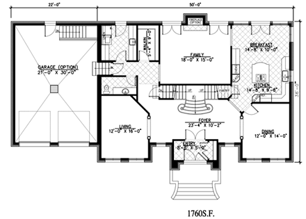 European House Plan 48136 with 4 Beds, 3 Baths, 2 Car Garage First Level Plan