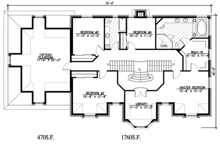 European House Plan 48136 with 4 Beds, 3 Baths, 2 Car Garage Second Level Plan