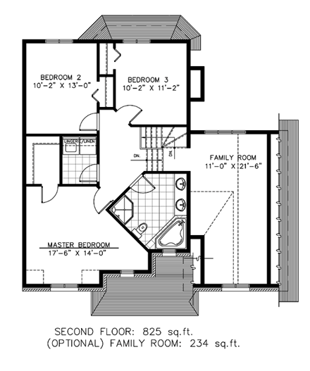 Narrow Lot, Victorian House Plan 48142 with 3 Beds, 2 Baths, 1 Car Garage Second Level Plan