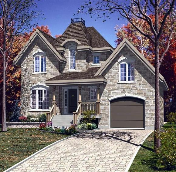 Narrow Lot, Victorian House Plan 48142 with 3 Beds, 2 Baths, 1 Car Garage Elevation