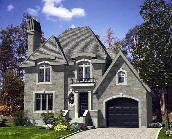 Narrow Lot, Victorian House Plan 48144 with 3 Beds, 2 Baths, 1 Car Garage Elevation