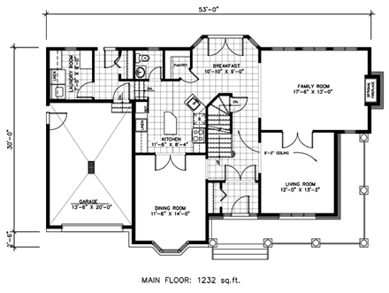 Country House Plan 48151 with 4 Beds, 3 Baths, 1 Car Garage First Level Plan