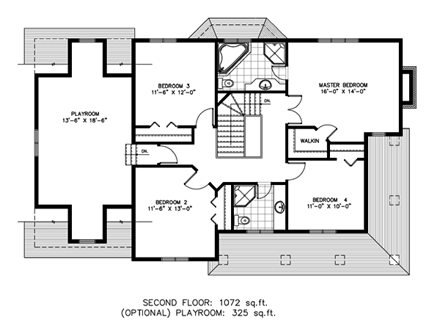 Country House Plan 48151 with 4 Beds, 3 Baths, 1 Car Garage Second Level Plan