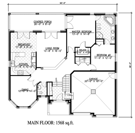 One-Story, Traditional House Plan 48152 with 2 Beds, 2 Baths, 2 Car Garage First Level Plan