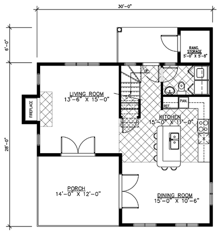 Narrow Lot, Victorian House Plan 48154 with 2 Beds, 2 Baths First Level Plan