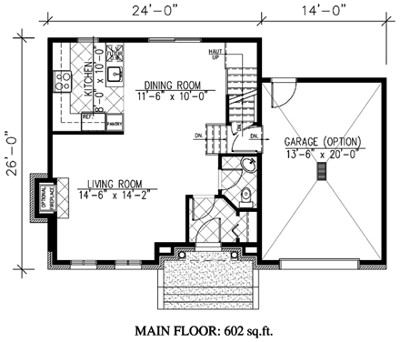 European, Narrow Lot House Plan 48165 with 3 Beds, 2 Baths, 1 Car Garage First Level Plan