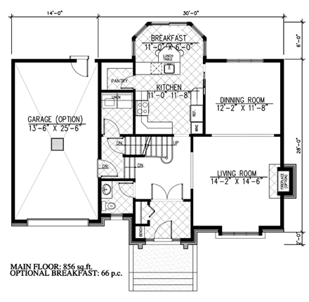 European House Plan 48168 with 3 Beds, 2 Baths, 1 Car Garage First Level Plan