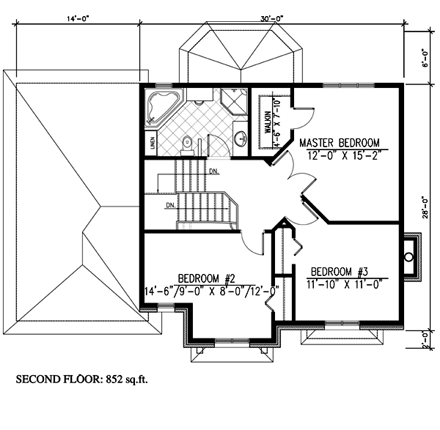 European House Plan 48168 with 3 Beds, 2 Baths, 1 Car Garage Second Level Plan