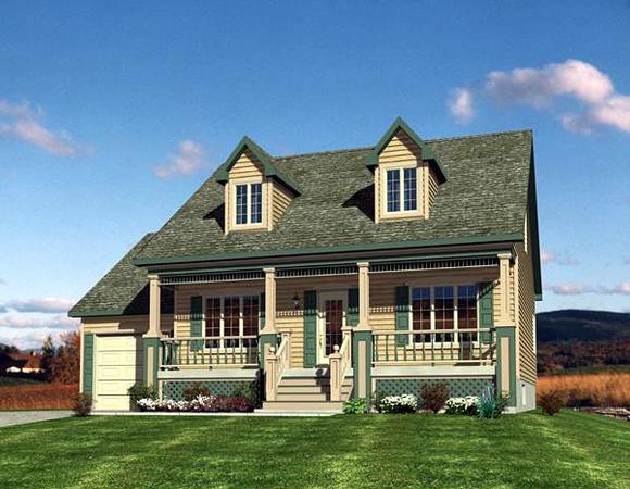 Cape Cod, Narrow Lot House Plan 48171 with 3 Beds, 2 Baths, 1 Car Garage Elevation