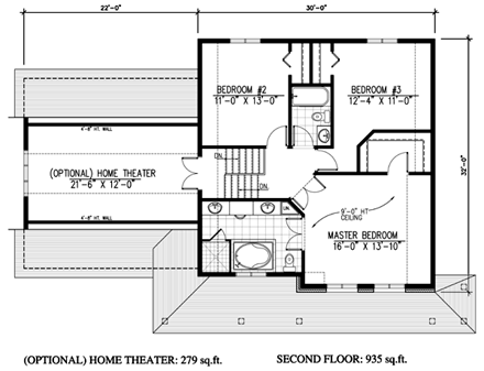 Farmhouse House Plan 48173 with 3 Beds, 3 Baths, 2 Car Garage Second Level Plan