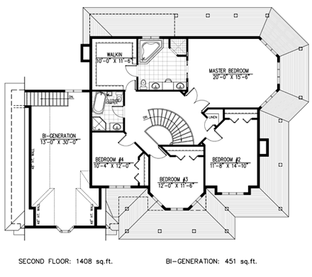 Farmhouse House Plan 48176 with 4 Beds, 3 Baths, 2 Car Garage Second Level Plan