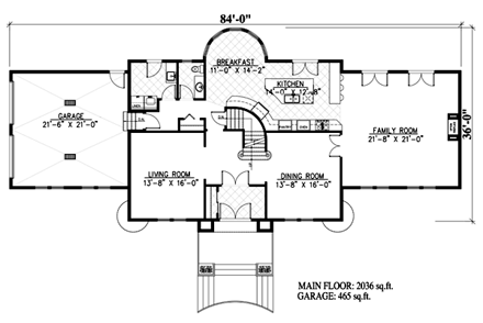 European House Plan 48180 with 4 Beds, 3 Baths, 2 Car Garage First Level Plan
