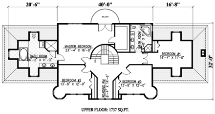 European House Plan 48180 with 4 Beds, 3 Baths, 2 Car Garage Second Level Plan