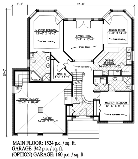 Traditional House Plan 48183 with 2 Beds, 2 Baths, 2 Car Garage First Level Plan