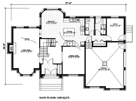 Victorian House Plan 48193 with 3 Beds, 2 Baths, 2 Car Garage First Level Plan