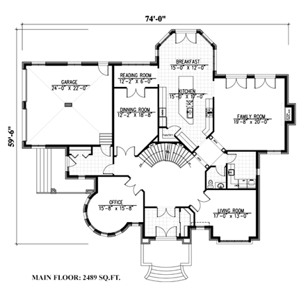 European House Plan 48195 with 4 Beds, 3 Baths, 2 Car Garage First Level Plan