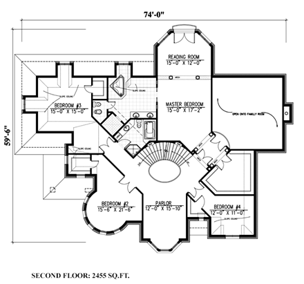 European House Plan 48195 with 4 Beds, 3 Baths, 2 Car Garage Second Level Plan