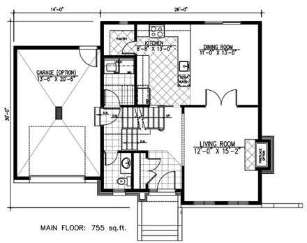 European, Narrow Lot House Plan 48199 with 3 Beds, 2 Baths, 1 Car Garage First Level Plan