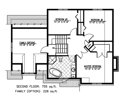 European, Narrow Lot House Plan 48199 with 3 Beds, 2 Baths, 1 Car Garage Second Level Plan