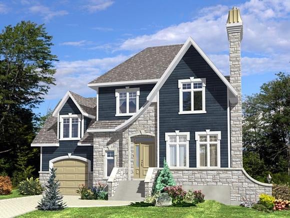 European, Narrow Lot House Plan 48199 with 3 Beds, 2 Baths, 1 Car Garage Elevation