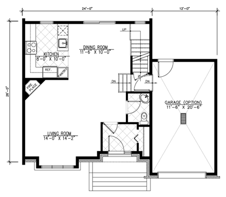 Narrow Lot, Traditional House Plan 48210 with 2 Beds, 2 Baths, 1 Car Garage First Level Plan
