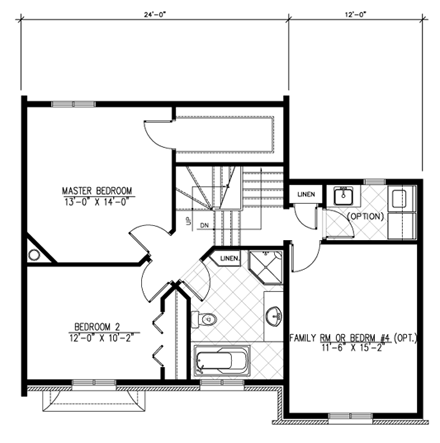 Narrow Lot, Traditional House Plan 48210 with 2 Beds, 2 Baths, 1 Car Garage Second Level Plan