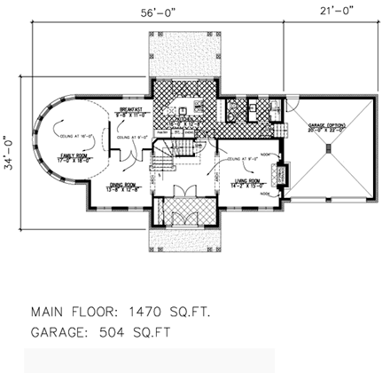 European House Plan 48219 with 4 Beds, 3 Baths, 2 Car Garage First Level Plan