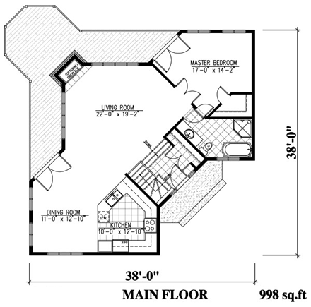 Country House Plan 48234 with 3 Beds, 2 Baths First Level Plan