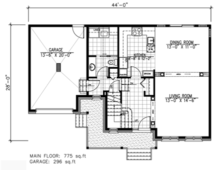 Country House Plan 48236 with 3 Beds, 2 Baths, 1 Car Garage First Level Plan