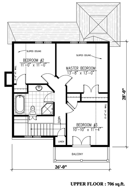 Country House Plan 48239 with 3 Beds, 2 Baths Second Level Plan