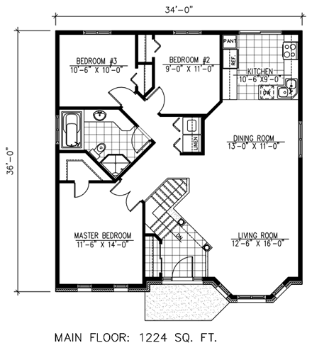 European House Plan 48262 with 5 Beds, 2 Baths First Level Plan