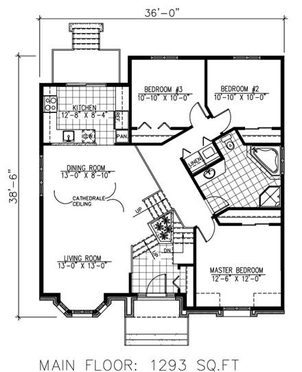 European House Plan 48283 with 3 Beds, 1 Baths, 1 Car Garage First Level Plan