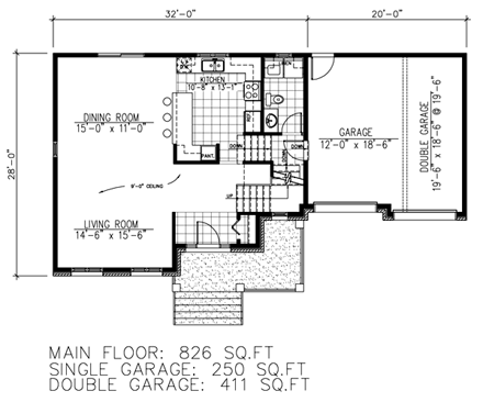 Southern House Plan 48285 with 3 Beds, 2 Baths, 1 Car Garage First Level Plan