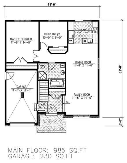 House Plan 48289 with 2 Beds, 1 Baths, 1 Car Garage First Level Plan