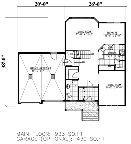 European House Plan 48293 with 3 Beds, 2 Baths, 2 Car Garage First Level Plan