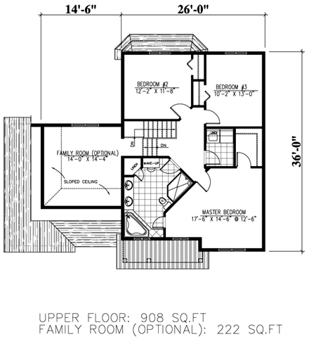 European House Plan 48293 with 3 Beds, 2 Baths, 2 Car Garage Second Level Plan