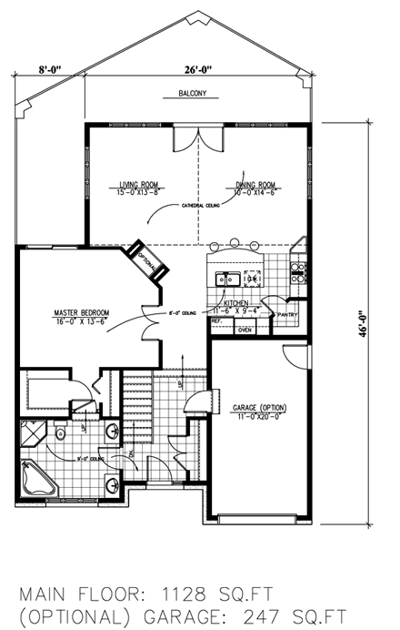 House Plan 48295 with 3 Beds, 2 Baths, 1 Car Garage First Level Plan