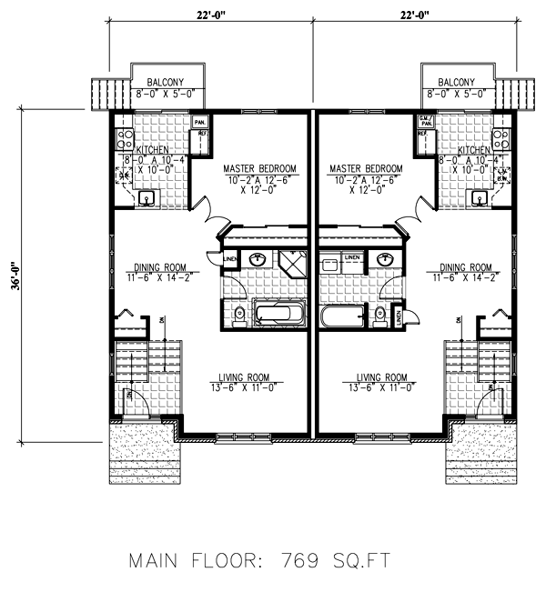 Multi-Family Plan 48296 with 8 Beds, 4 Baths Level One