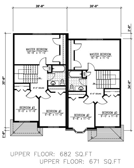 Multi-Family Plan 48298 with 6 Beds, 4 Baths Second Level Plan
