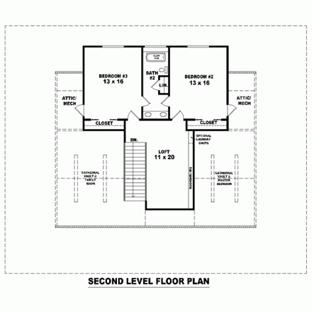 House Plan 48372 with 3 Beds, 3 Baths Second Level Plan